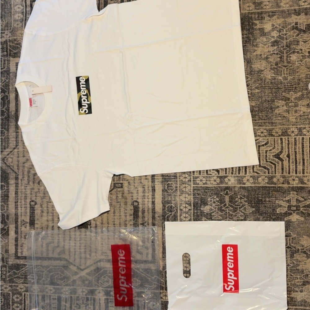 Supreme White Tee with Camo Logo